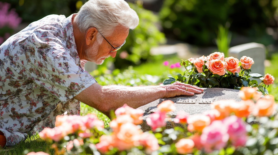 Elderly Man Grieving at Graveside
